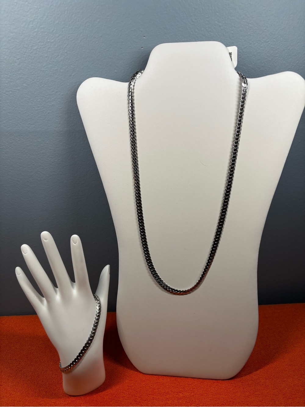 Men's Stainless Steel Flat Cuban Chain Necklace and Bracelet Set